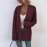 Women Wholesale Jumper Knitwear Ladies Autumn Winter Twist Sweater Cardigan MID Length Casual Pocket Knitted Jacket Sweater Cardigan