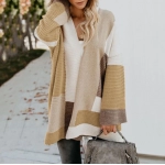 Women Oversized Long Knit Stitching Color Coat Sweater Cardigan